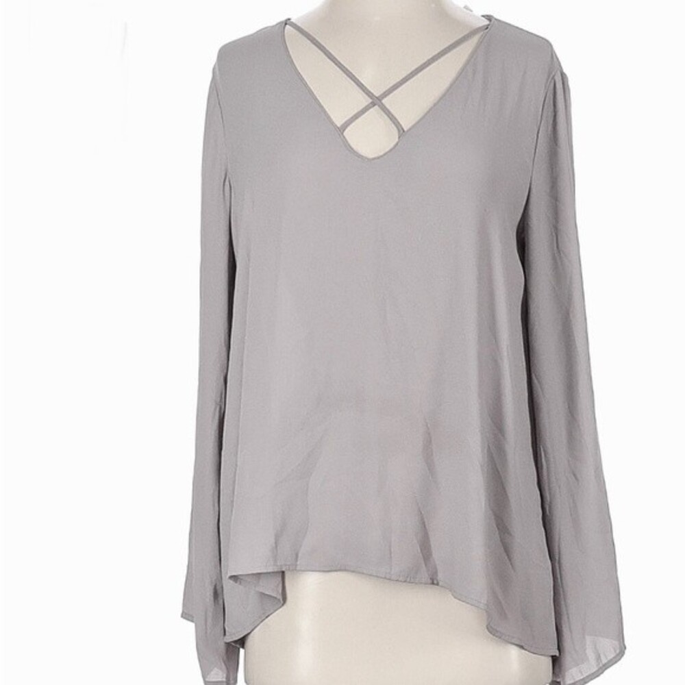 Lush cross front long sleeve gray blouse top size small